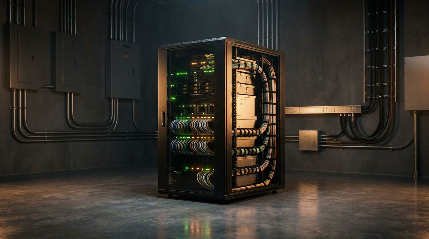 Tesis içindeki sunucu odasında GPU destekli kenar sunucu